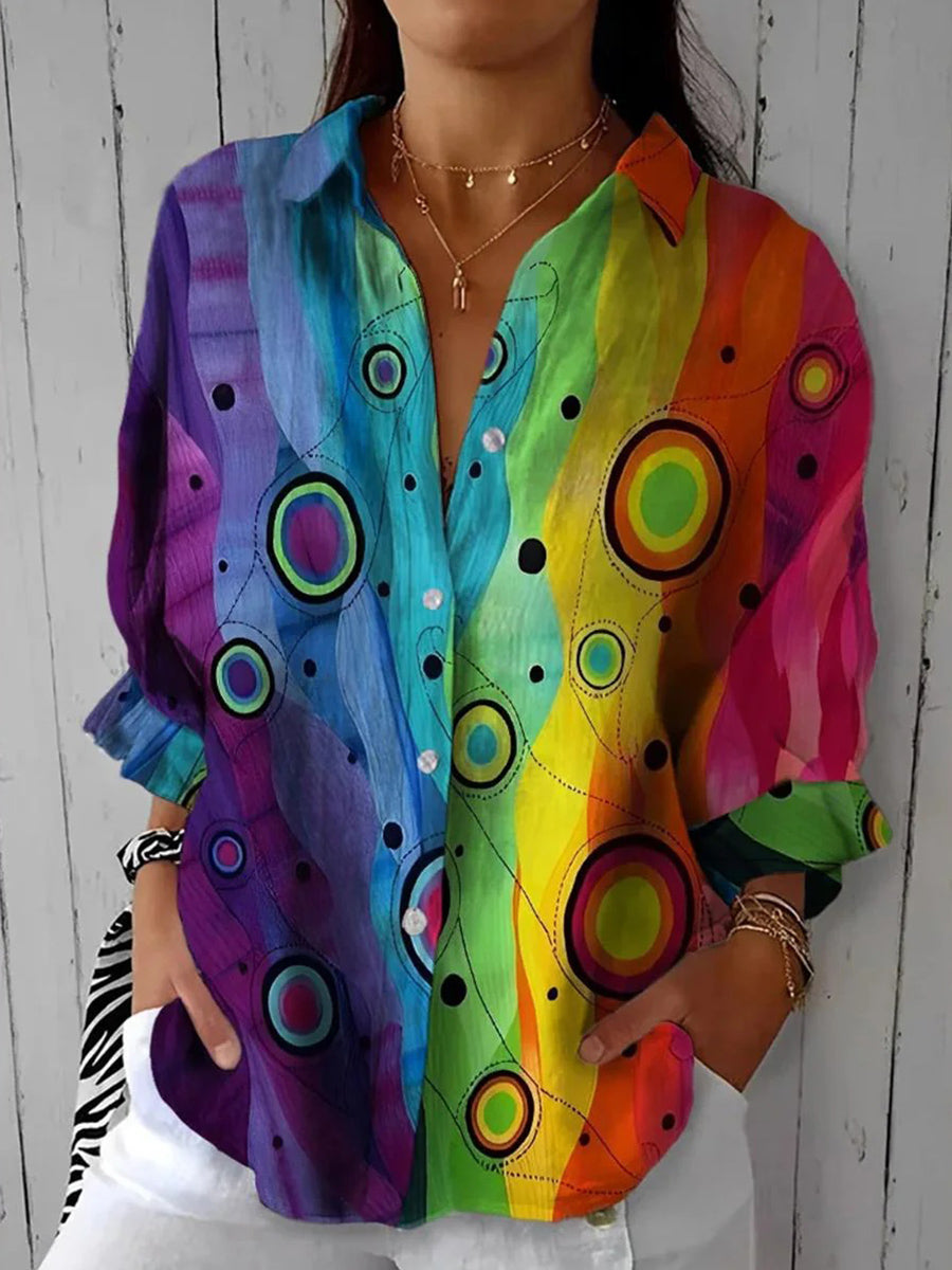 Abstract Print Lapel Long Sleeve Shirt