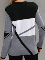 Multicolor Casual Graphic Tops V-neck Long Sleeve Patchwork Printed Sweatshirts