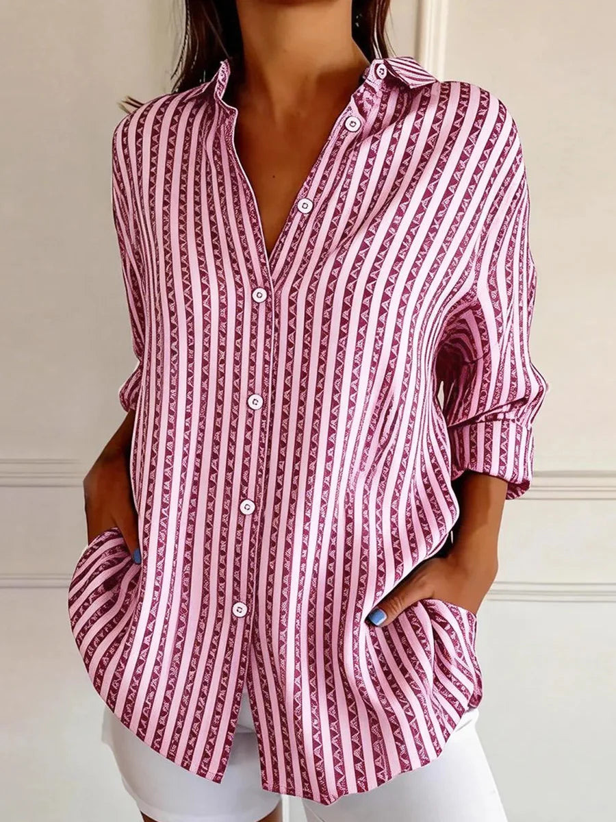 Sweet Pink Striped Long Sleeve Button Down Shirt