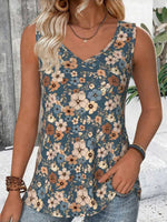 Vintage Floral Print V-neck Sleeveless Tank Top