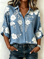 Oversized Floral 3/4 Sleeve Button-Down Shirt