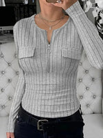 Grey Plain Round Neck Long Sleeve Top