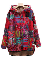 Bohemian Patchwork Button Up Hooded Jacket