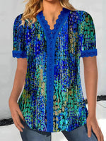 Blue V-Neck Short Sleeve Top