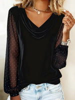 Black Velvet Polka Dot Long Sleeve Top