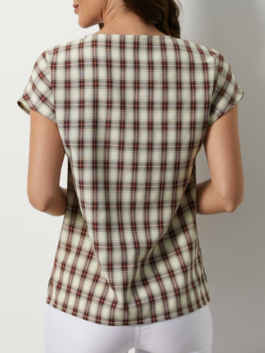Plaid Casual Summer Round Neck Blouse