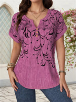 Vintage Floral Print V-neck Short Sleeve Blouse