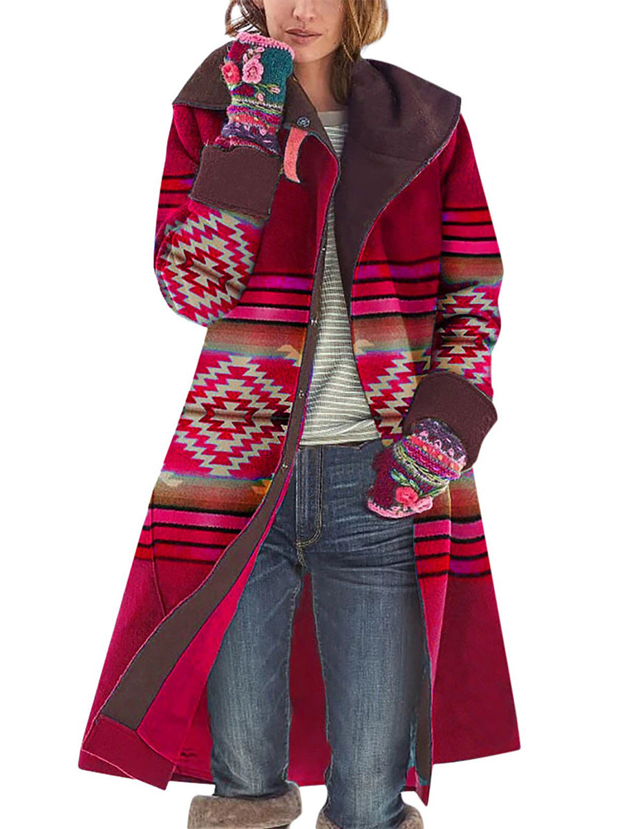 Soft Fashion Coat Women's Casual Printed Nice Color Retro Long Sleeve Jacket Coat Beautiful Button Coat