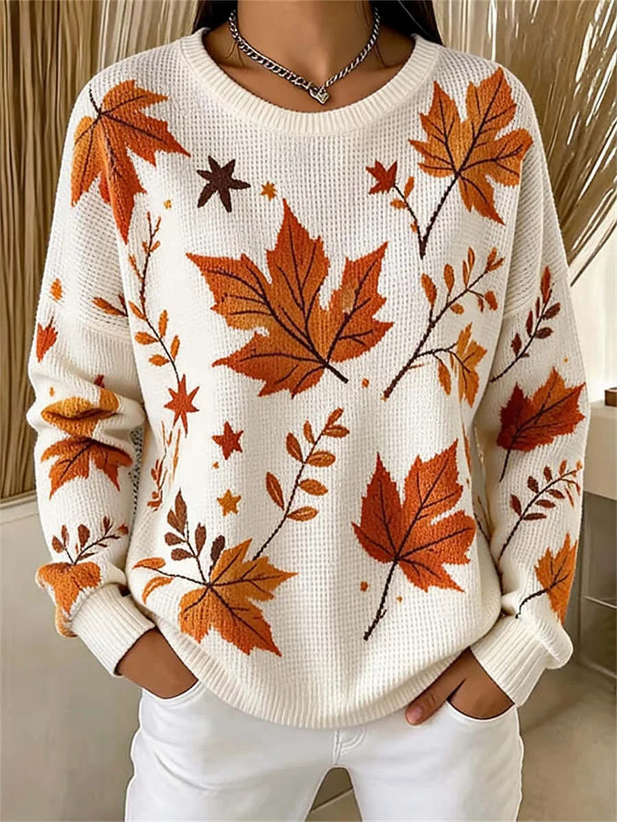 Casual Maple Leaf Crew Neck Long Sleeve Sweatshirt