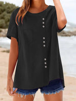Black Plain Round Neck Short Sleeve Top