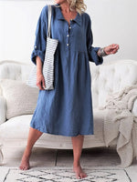 Women's Long Sleeve Button-Down Shirt Midi Dress