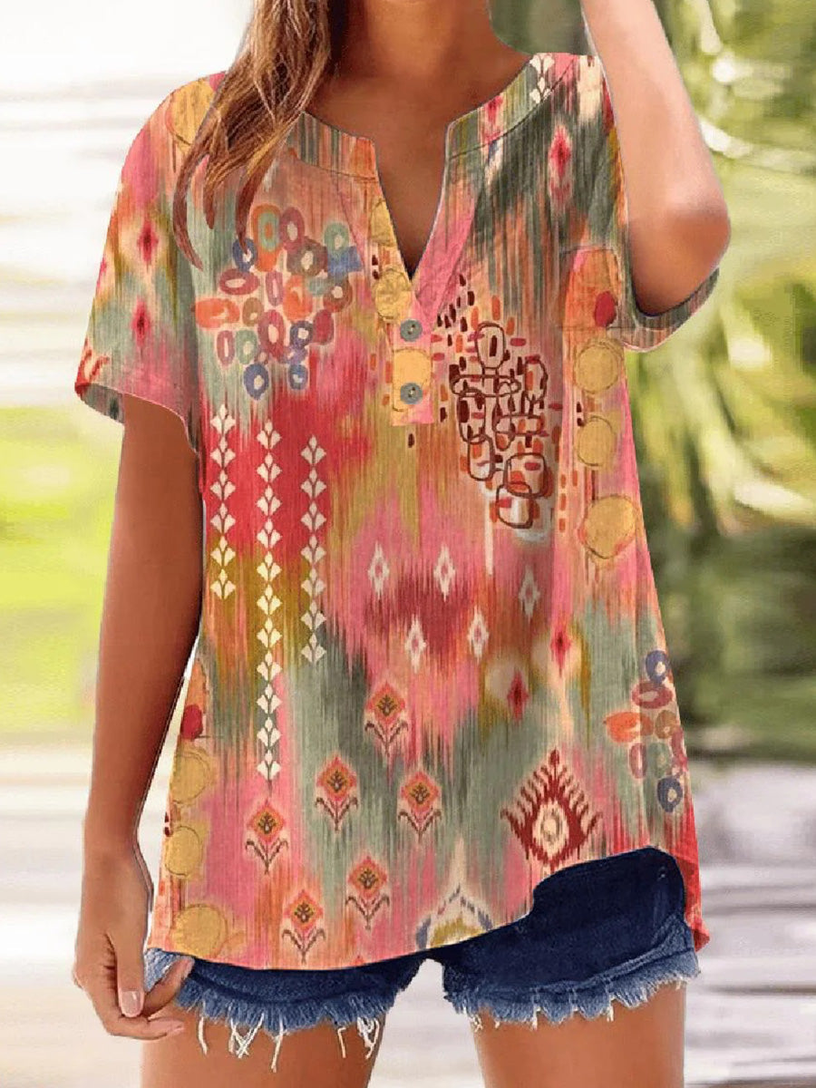 Special V-neck Short Sleeve Pink Top
