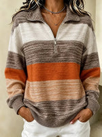Casual Striped Shawl Collar Long Sleeve Sweatshirt