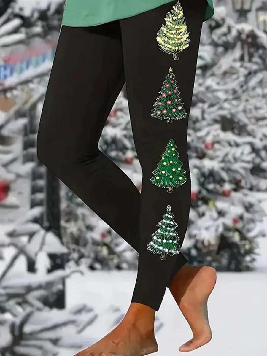 Women's Leggings Christmas High Waist Full Length Black Fall