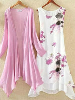 Pink Floral Print Midi Dress With Outerwear