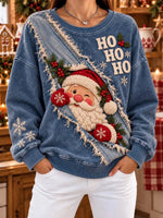 Women's Christmas Santa Claus printed Round Neck Long Sleeve Sweatshirt