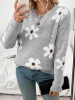 Grey Round Neck Long Sleeve Sweater