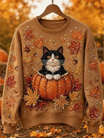 Casual Cat Crew Neck Long Sleeve Sweatshirt