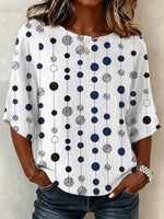 Blue Black Mixed Dot Vertical Line Round Neck Tunic Top