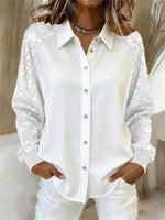 Women's Sequined Sleeve Patchwork Long Sleeve Velvet Loose Shirt