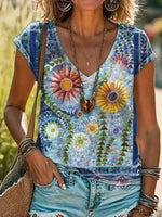 Vintage Casual V-neck Short Sleeve T-Shirt