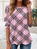 Casual Plaid Round Neck Long Sleeve T-Shirt
