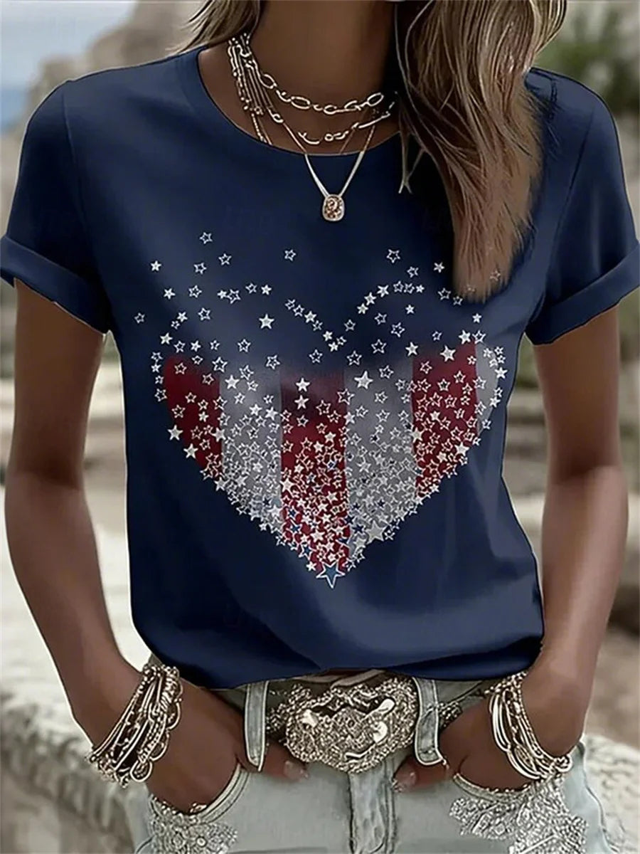 Women's Retro American 250th Anniversary Patriotic Print Round Neck Short Sleeve T-shirt