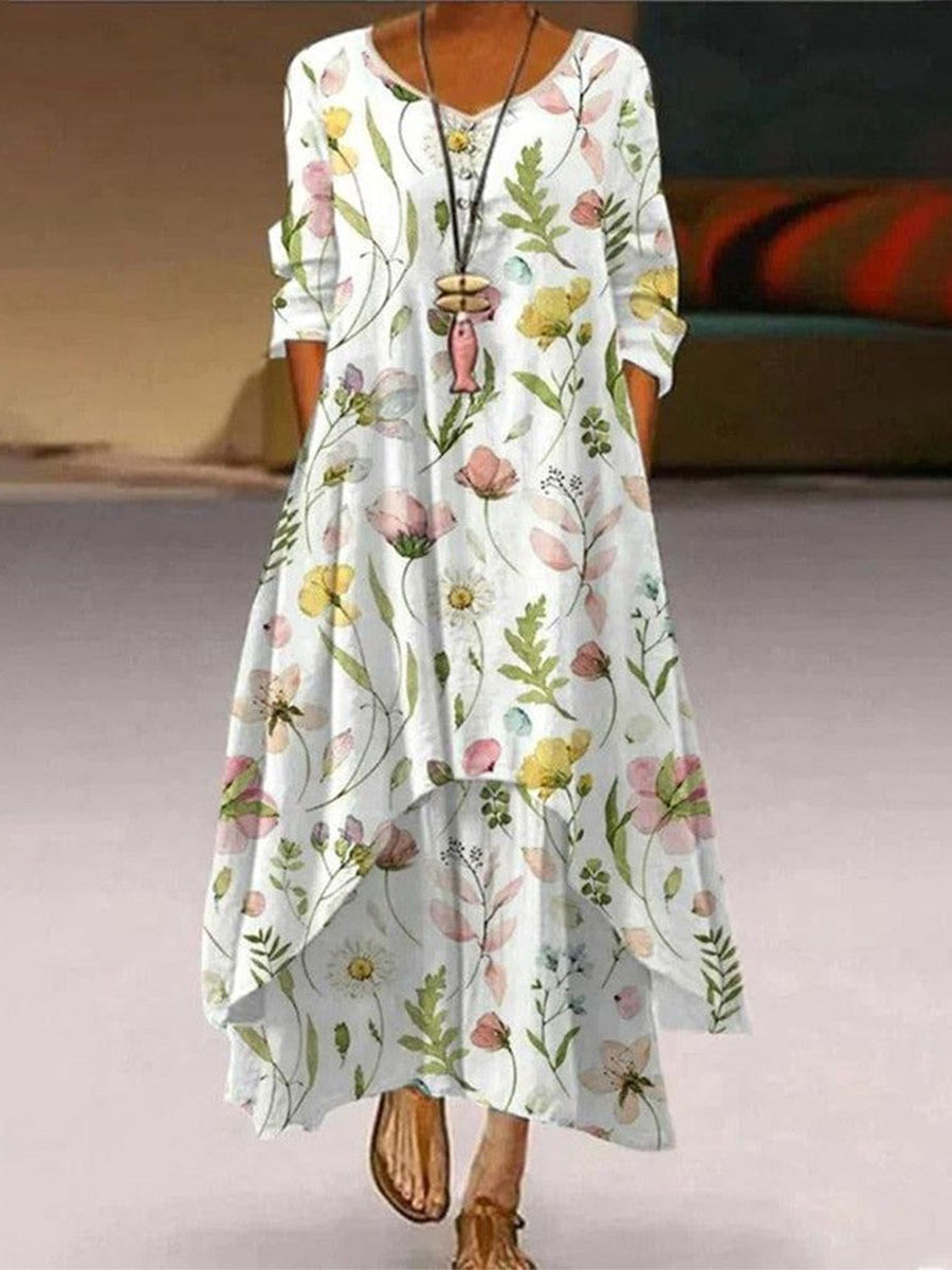 Youthful Print Round Neck Maxi Dress