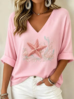 Vintage Shell V Neck 3/4 Sleeve T-shirt