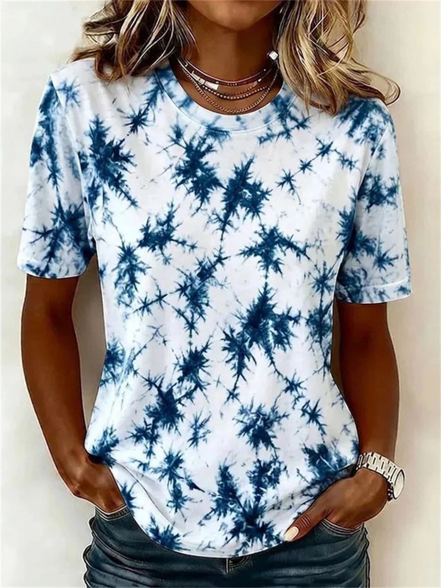 Casual Gradient Round Neck Short Sleeve T-Shirt