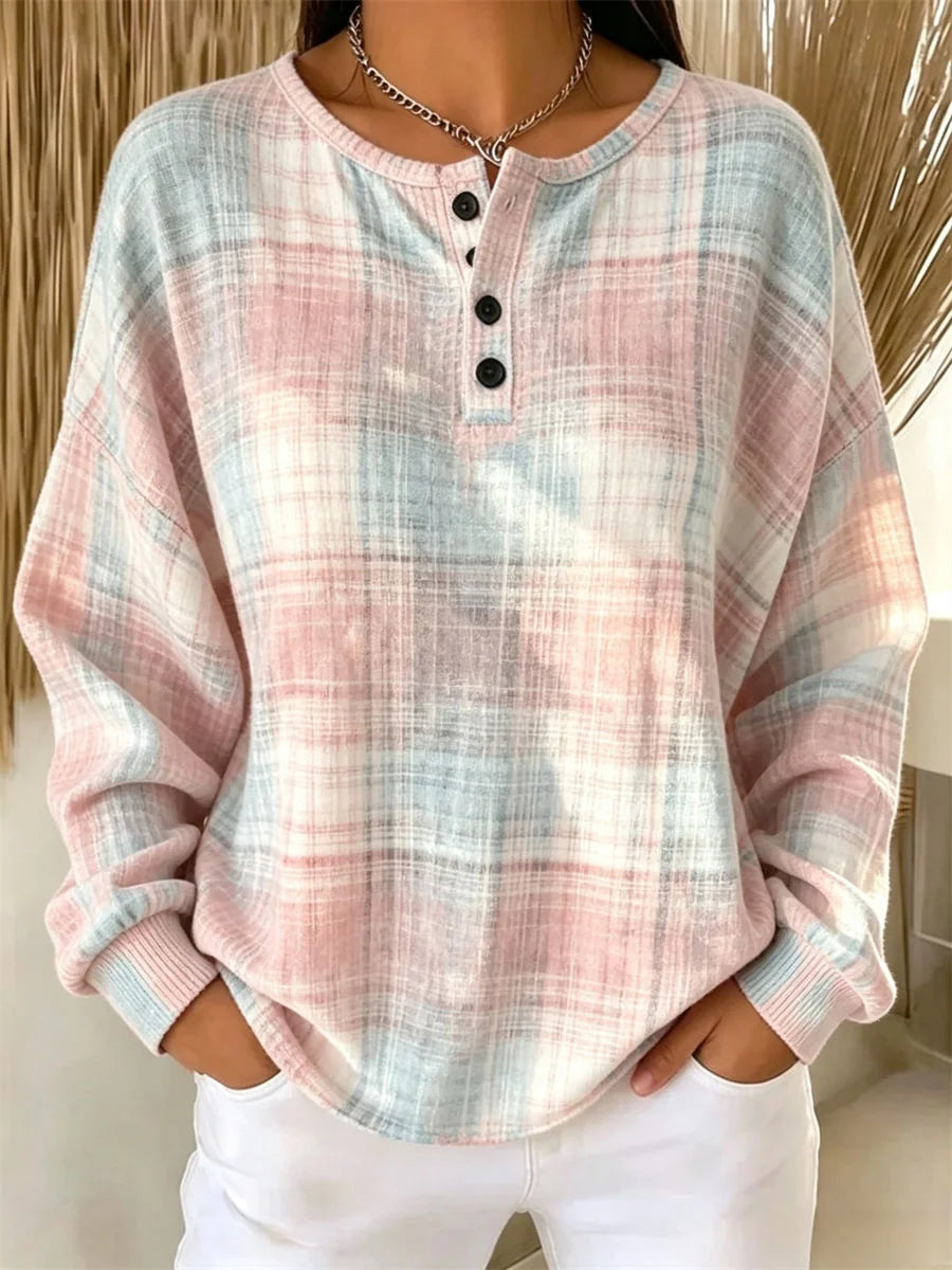 Casual Plaid Henley Collar Long Sleeve Sweatshirt