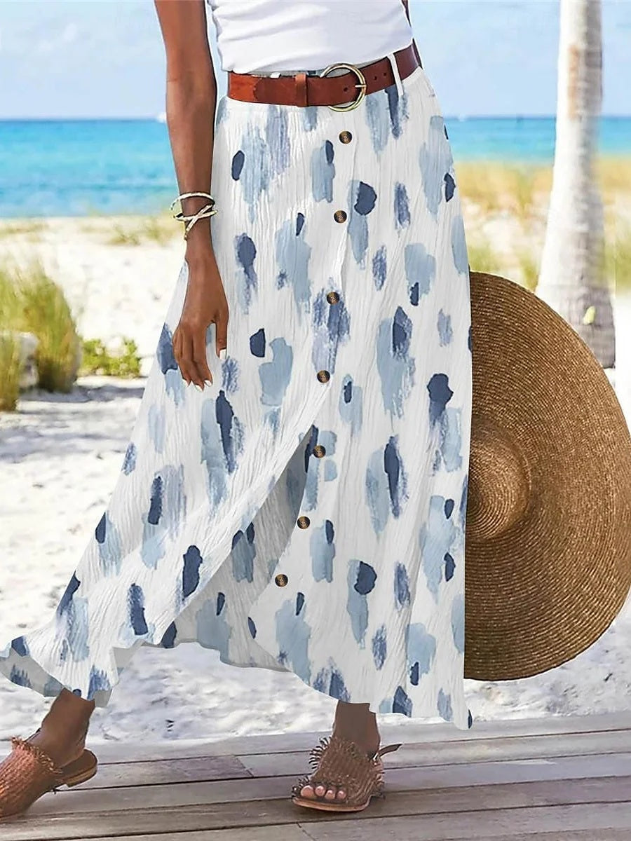 Women's Floral Printed Graphic Straight Fashion Split Button Maxi High Waist Skirt