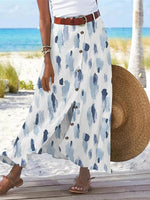 Women's Floral Printed Graphic Straight Fashion Split Button Maxi High Waist Skirt
