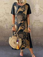 Casual Round Neck Printed Short Sleeve Dresses