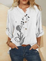 White Casual V Neck Printed Long Sleeve Blouse
