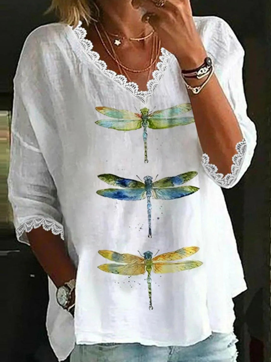 Cute 3/4 Sleeve Animal Print White Top