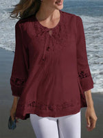 Casual Crew Neck3/4 Sleeve Lace Shirt