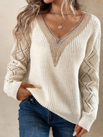 Casual V-neck Long Sleeve Plain Sweater