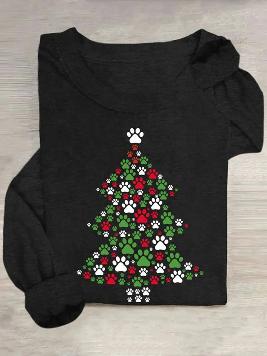 Christmas T-Shirt With Cat Paw Print