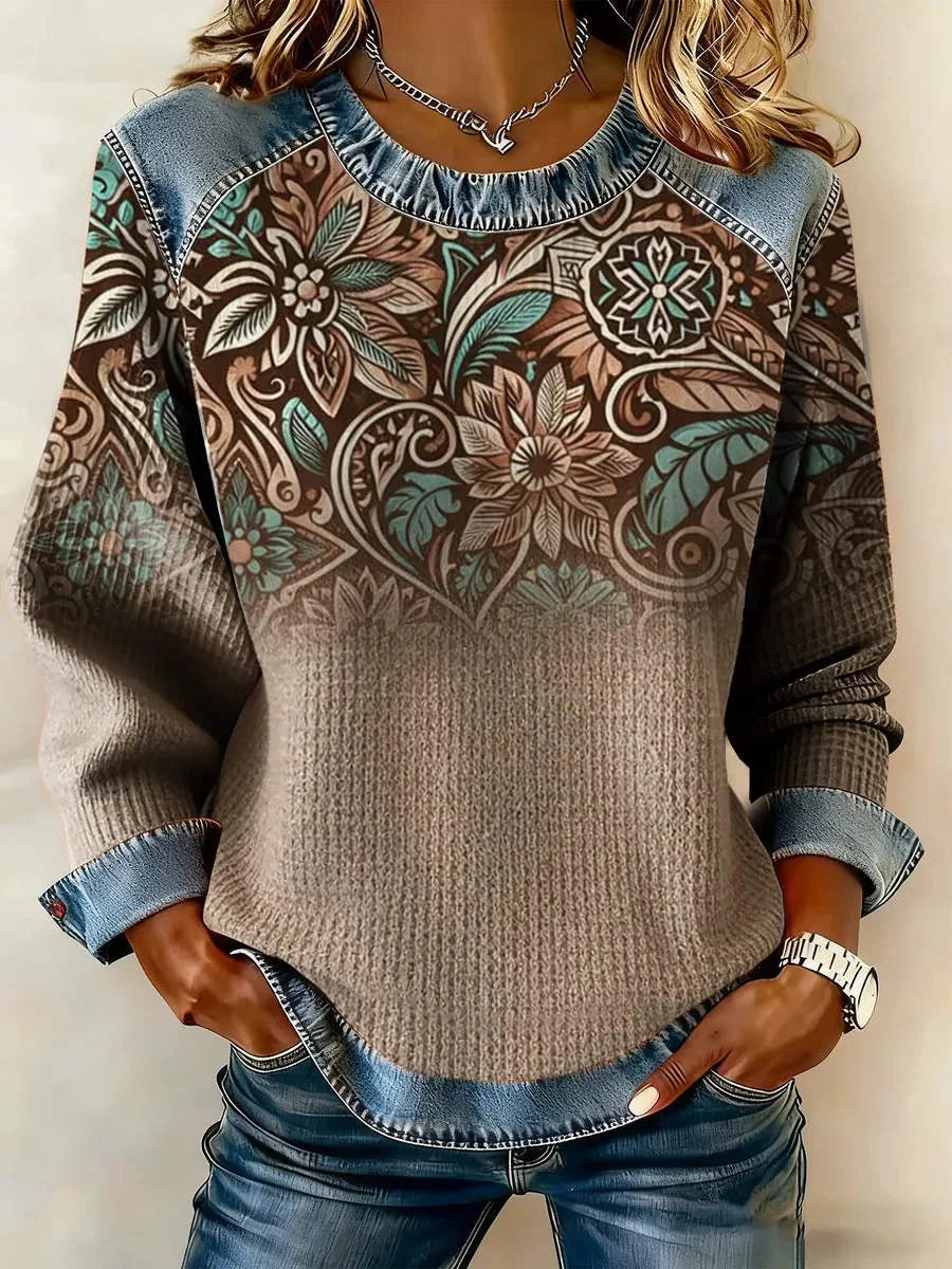 Vintage Floral Crew Neck Long Sleeve Sweatshirt