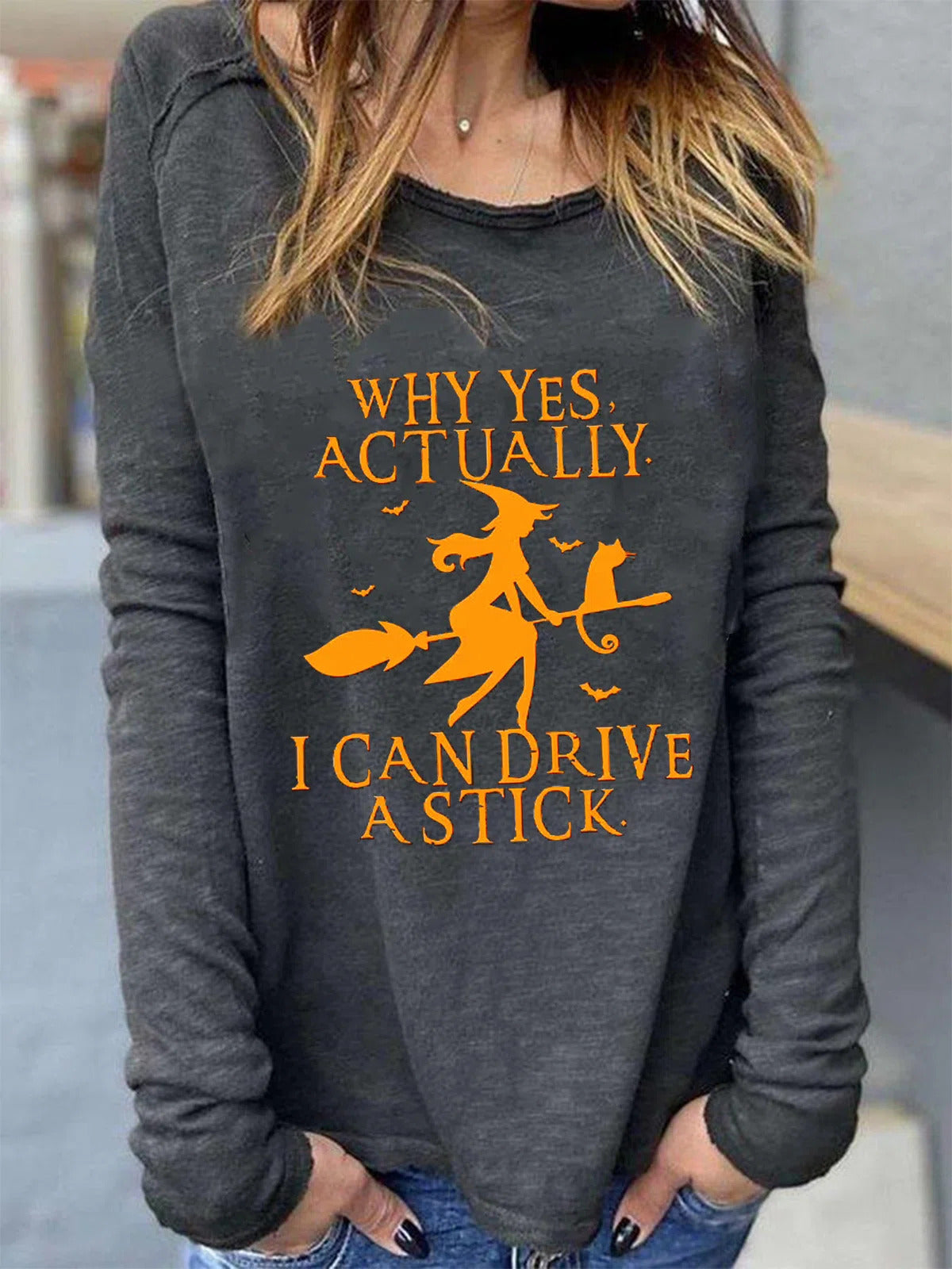 Deep Gray Casual Round Neck Printed Long Sleeve Sweatshirts