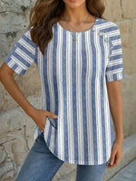 Casual Striped Round Neck Short Sleeve Blouse