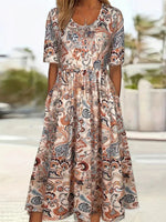 Vintage Ethnic Style Round Neck Half Sleeve Dress