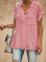 Summer Cool Solid Color V-Neck Short Sleeve Casual Shirt