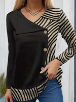 Classy Long Sleeve Striped Print Top