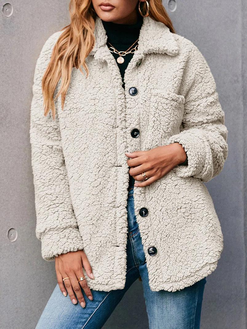 Creme light Casual Stand Collar Solid Long Sleeve Jacket