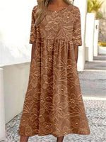 Floral Print Crew Neck Half Sleeve Comfy Vintage Maxi Dress