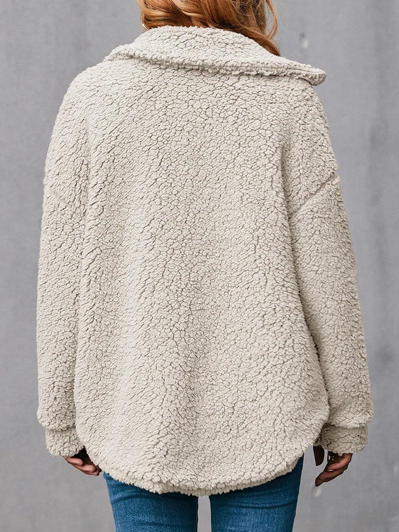 Creme light Casual Stand Collar Solid Long Sleeve Jacket