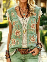 Women's Floral Print Cotton Sleeveless Vest