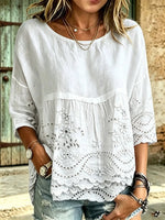 Women's Floral Print Round Neck 3/4 Sleeve Blouse